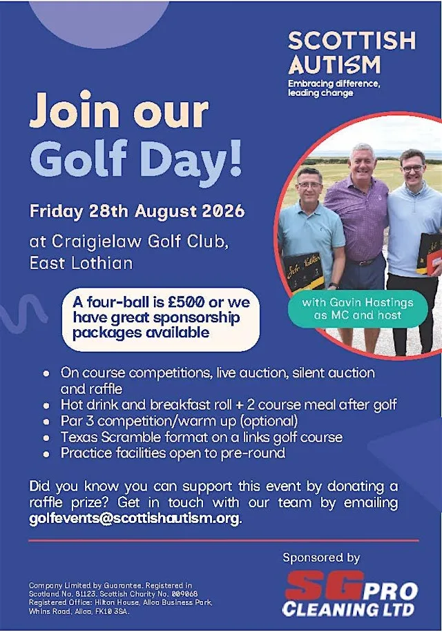 Scottish Autism - 12th Annual Charity Golf Day with SG Pro Cleaning Ltd at Craigielaw Golf Club