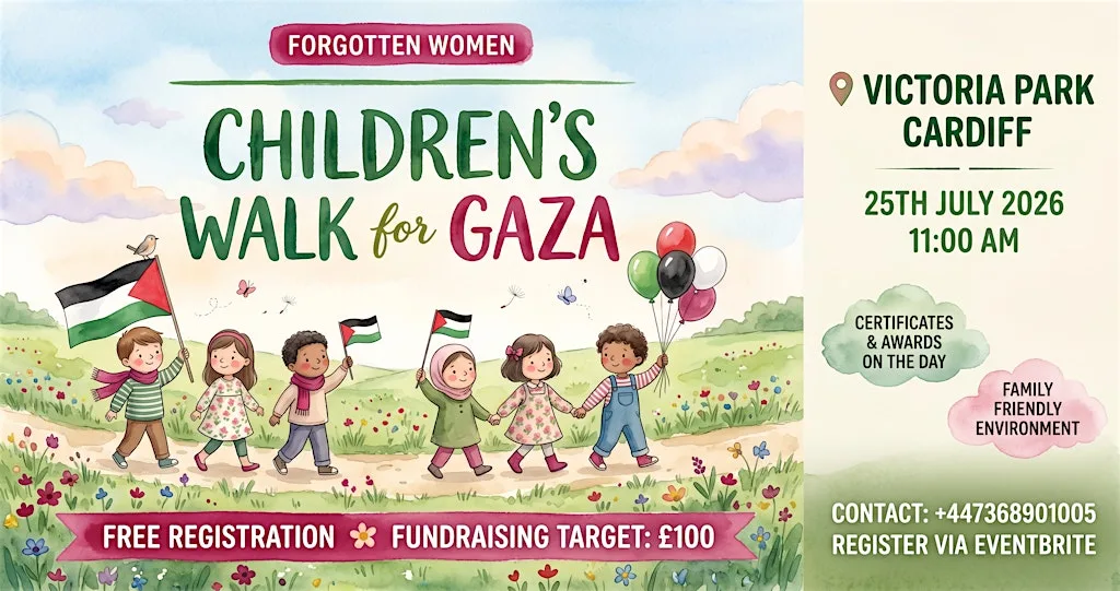Children’s Walk for Gaza in Cardiff Victoria Park at Victoria Park