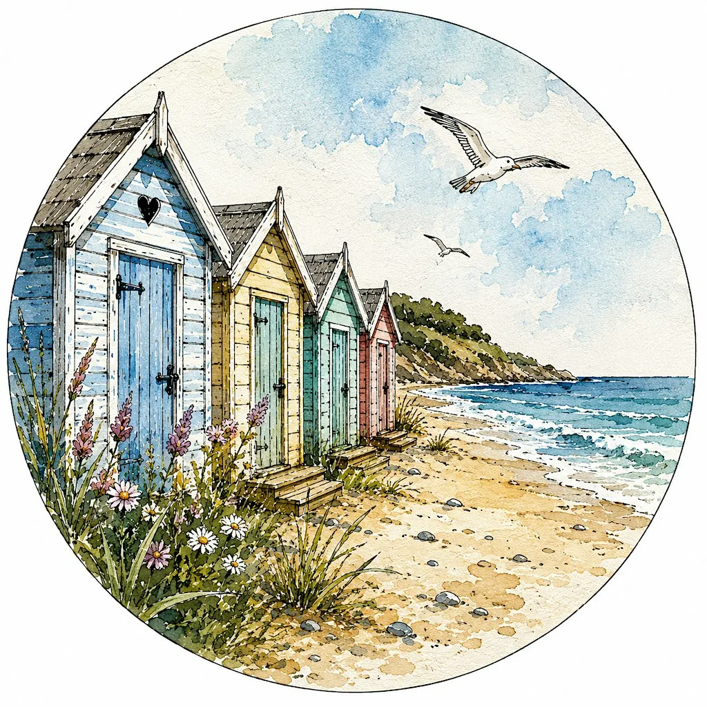Watercolour and Ink Beach Hut Painting Workshop at Broadstone Mill Shopping Outlet