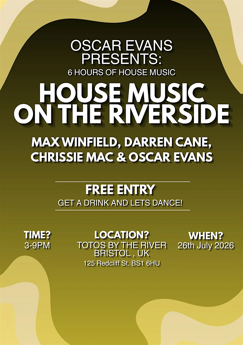House Music On The Riverside — July 26th | 3PM–9PM at Totos By The River