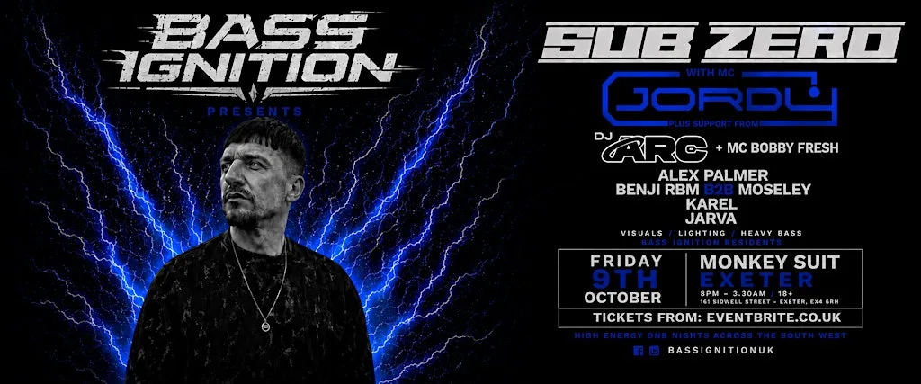 Bass Ignition - Sub Zero + Jordy G and more @ Monkey Suit - Exeter at Monkey Suit - Exeter