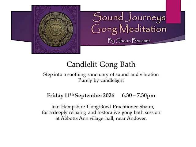 Sound Journeys Candlelit Gong Bath Meditation (Abbotts Ann) - 11th Sept at Abbotts Ann Village Hall