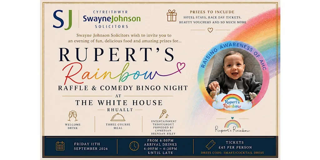 Rupert's Rainbow Fundraiser hosted by Swayne Johnson Solicitors at White House Restaurant & Hotel