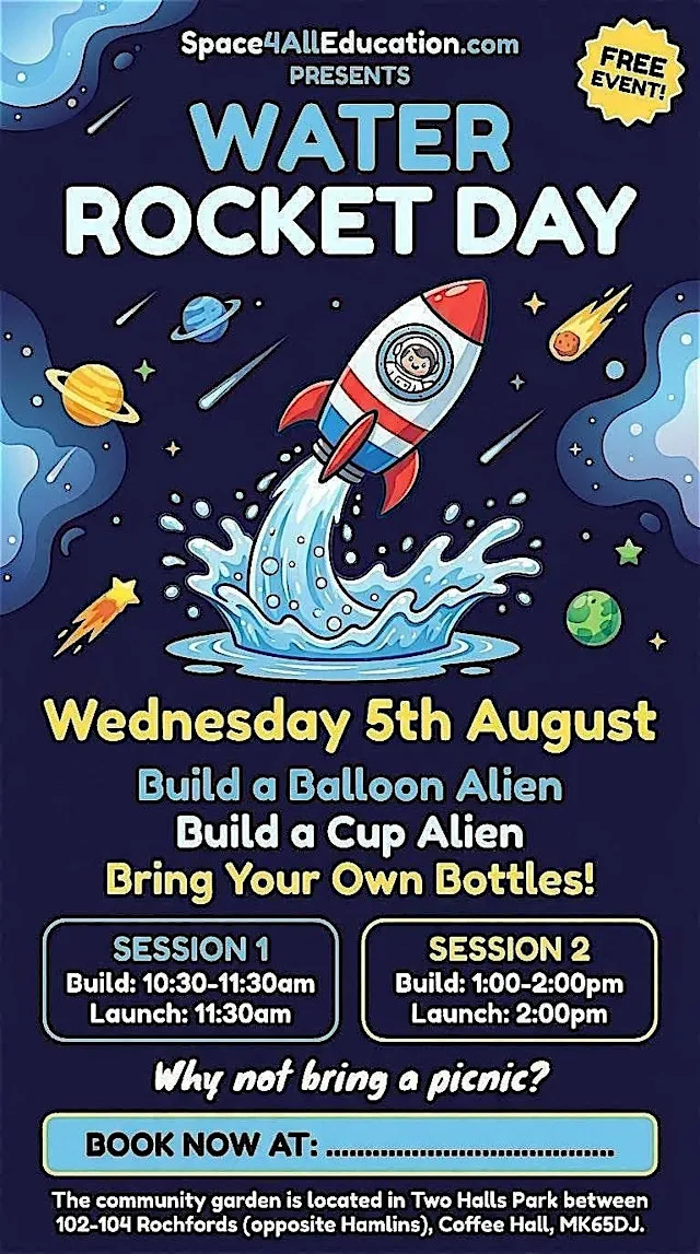 Water Rocket Day! Book either 10.30am session OR 1.00pm session :) at Woughton Community Garden