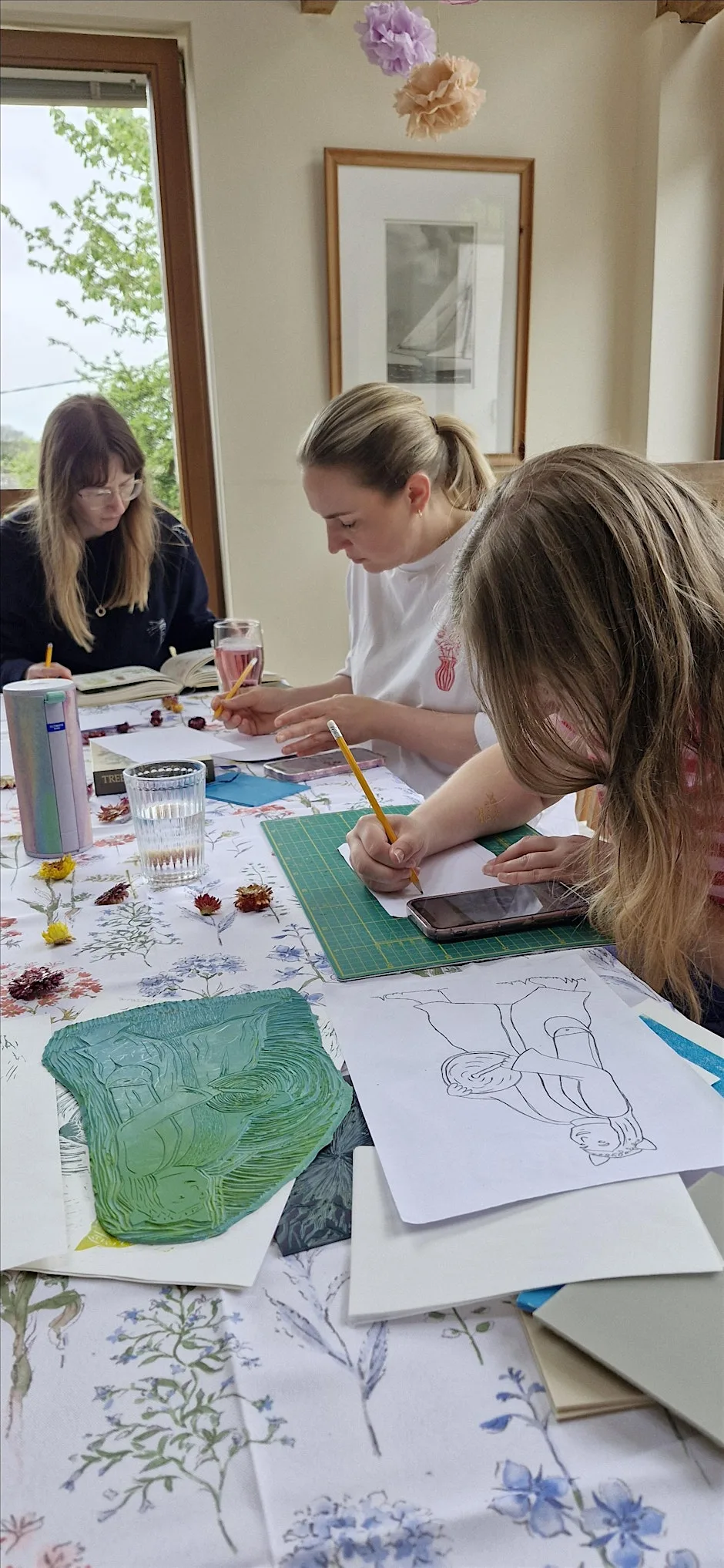 September's lino-print club at Sappho's cafe and community hub