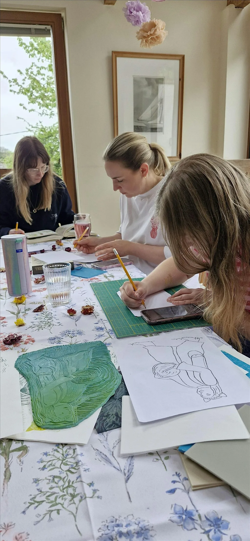 August's lino-print club at Sappho's cafe and community hub