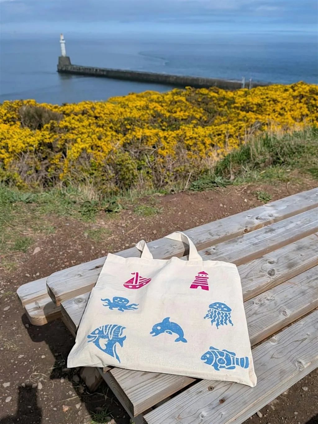Coastal tote bag printing workshop at Greyhope Bay Centre