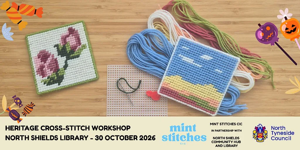 Heritage cross-stitch workshop, North Shields Library at North Shields Library
