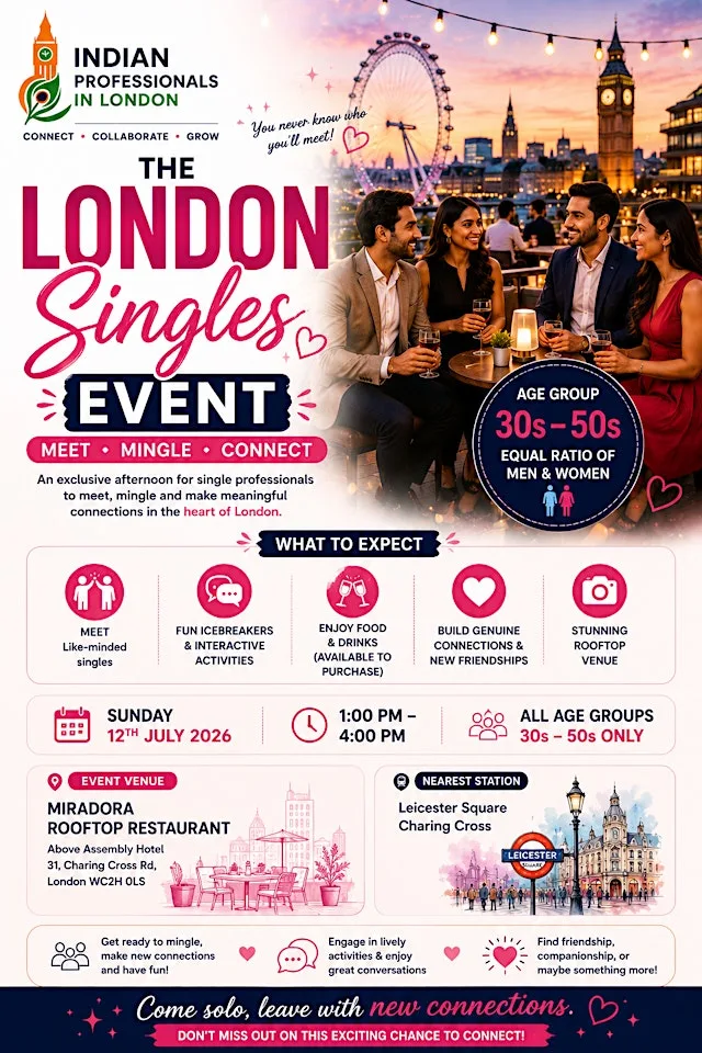 Indian Professionals in London Singles Event for All Age Group 30s-50s at Mint Leaf London