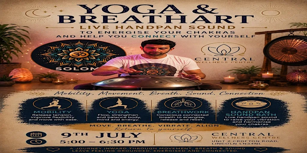 Solom Yoga , Breathart and handpan Sound Workshop LINCOLN at Central Wellness