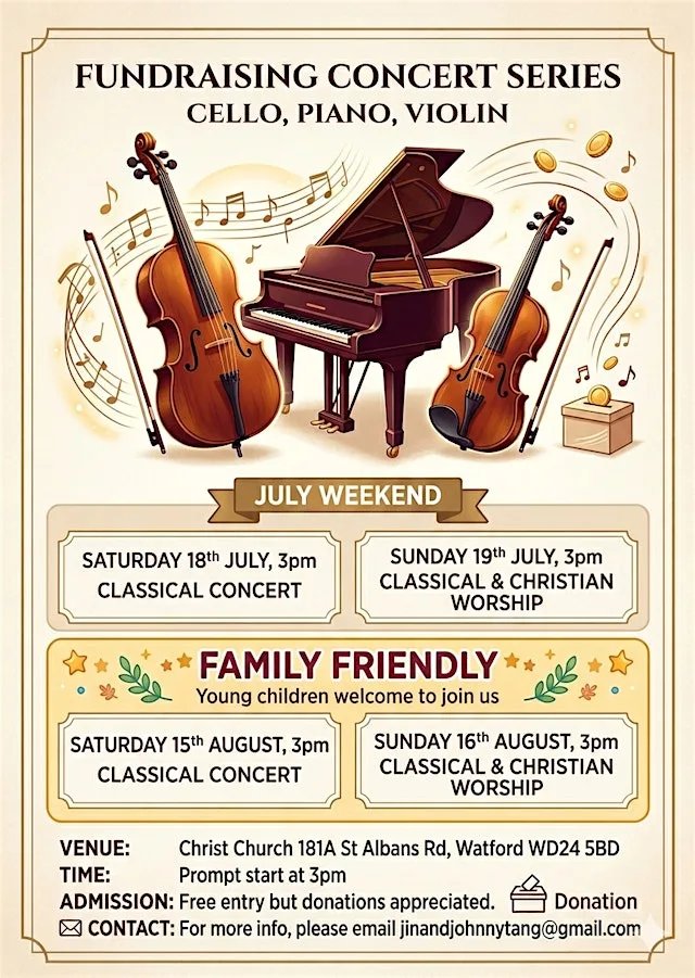 CLASSICAL and CHRISTIAN WORSHIP CONCERT - Young children welcome to watch at Christ Church, Watford