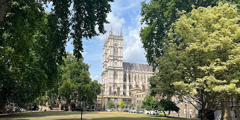 Behind Westminster Abbey at Broad Sanctuary, outside the Westminster Abbey Bookshop