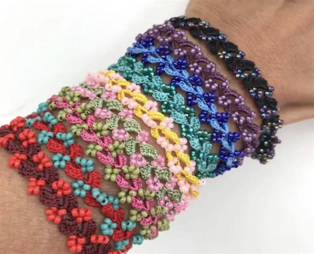 Intro to Turkish Oya Crochet - Blossom beaded bracelets at Yarn Etc