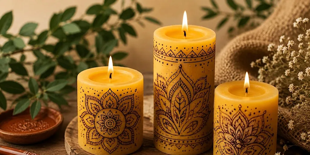 Ingrebourne beeswax henna candle painting workshop