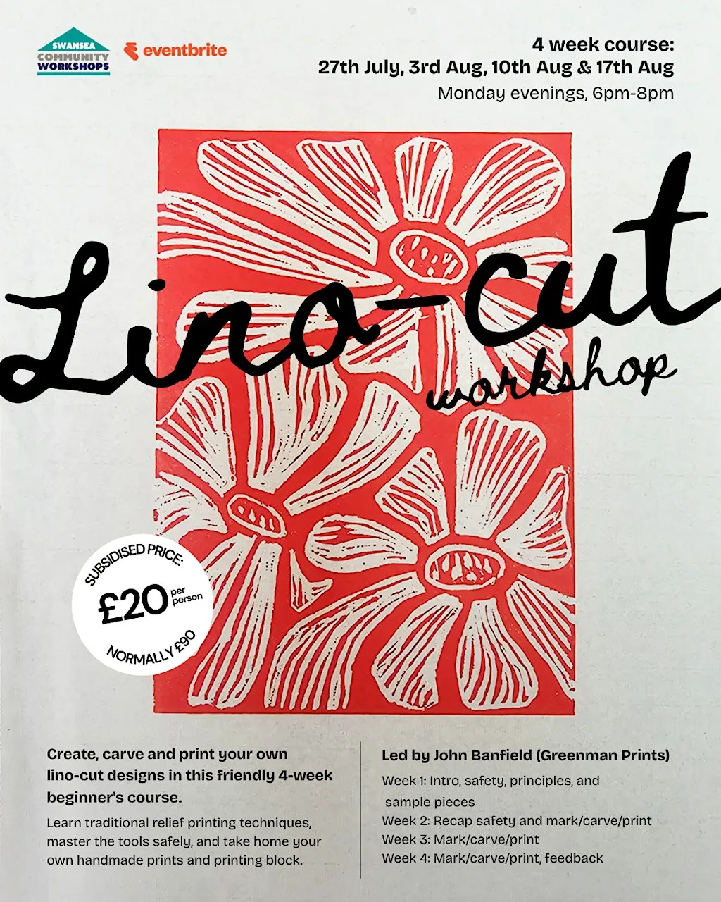 Lino-Cut Workshop Course - 4 weeks at Swansea Community Workshops