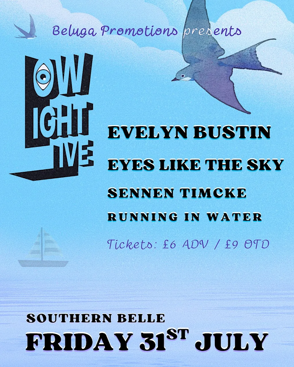 Low Light Live 3: Evelyn Bustin, Eyes Like The Sky, Sennen Timcke + RIW at The Southern Belle