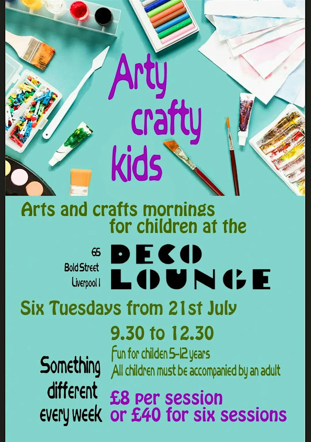 Arty Crafty Kids - Summer Holiday Workshops at Deco Lounge
