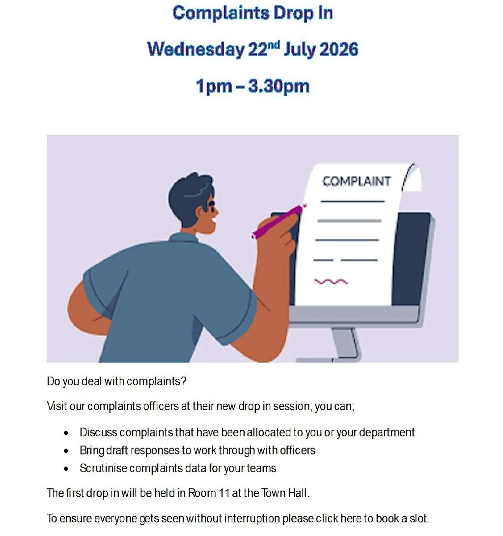 Complaint Drop In at Bolton Town Hall