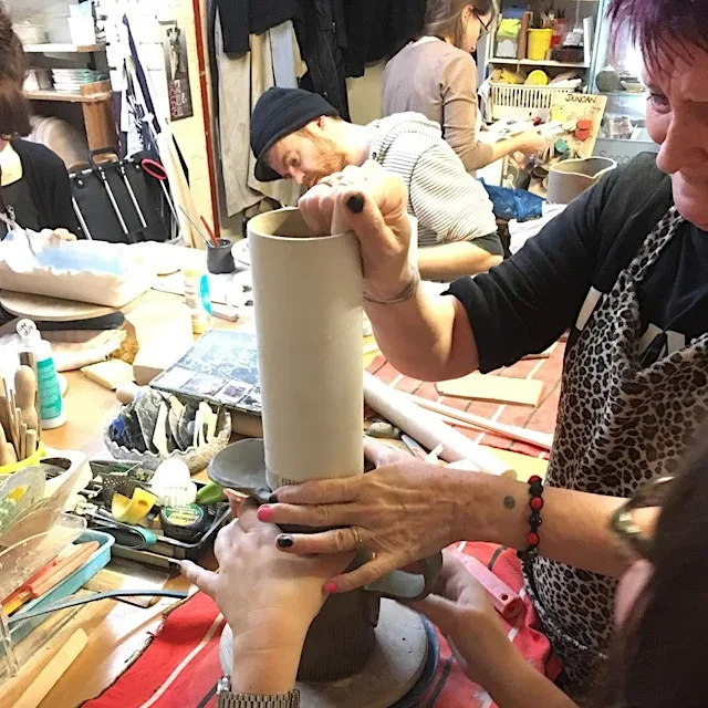Pottery Handbuilding Adult Workshop to make a mug or vase.