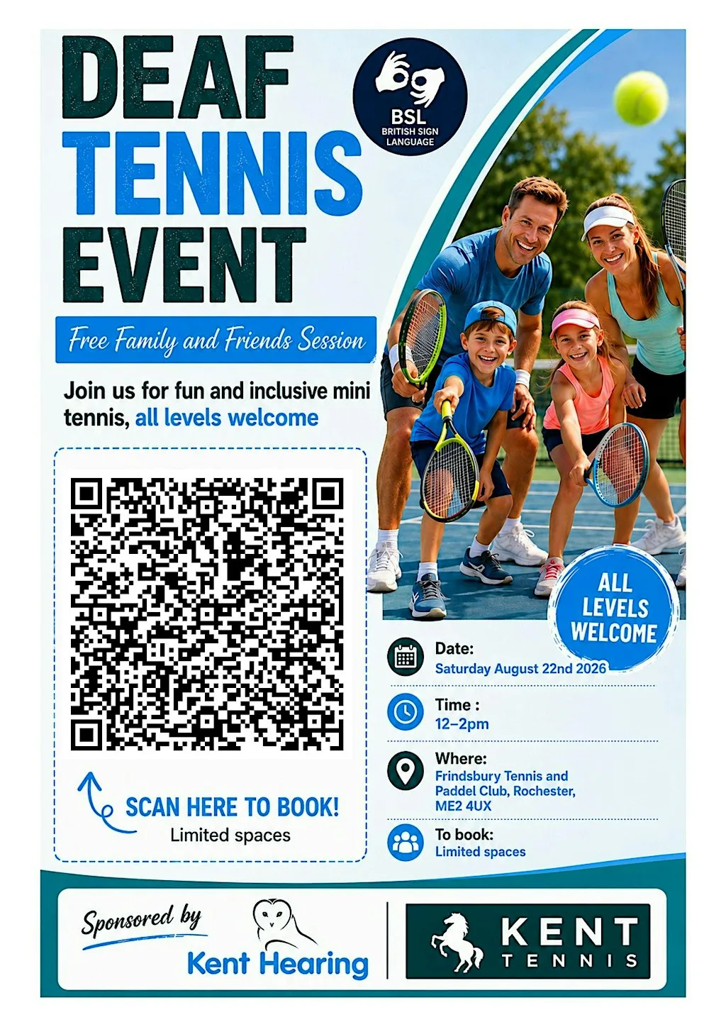 DEAF Tennis Event – Free Family & Friends Tennis Session at Frindsbury Tennis and Padel Club