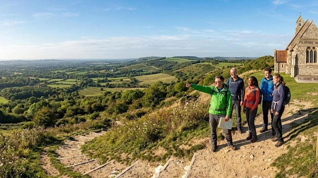 The Pilgrims' Spine: Dorking to Chilworth via St Martha's Peak & Silent Pool 32K at Waterloo Station