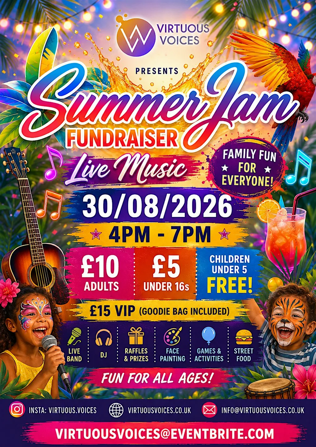 Summer Jam- live band, fundraiser, food, face painting, give aways at Dark Horse