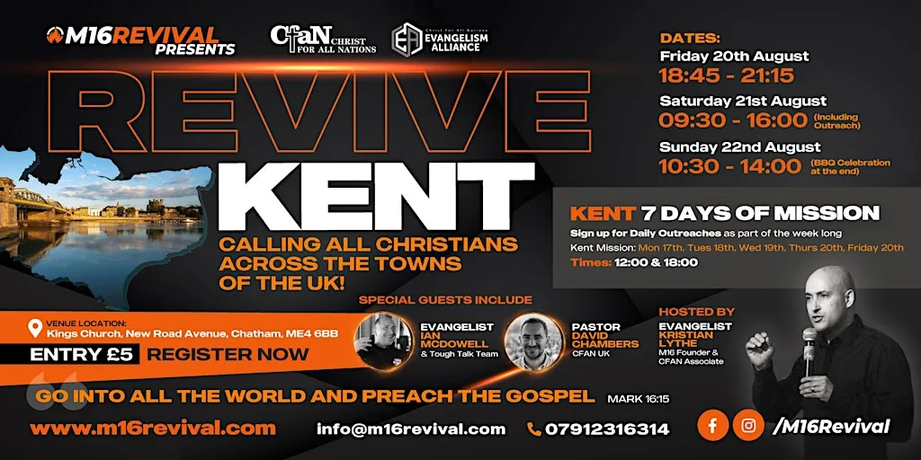 REVIVE KENT, EVANGELISM TRAINING CONFERENCE, FRI 21ST -SAT 22ND AUGUST 2026 at King's Church Ministries