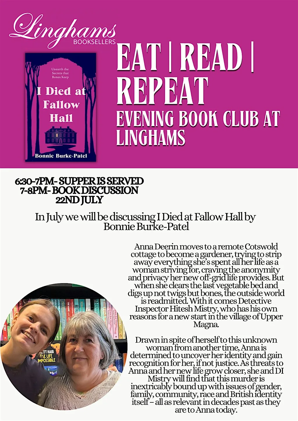 EAT | READ | REPEAT July Book Club- I Died at Fallow Hall at Linghams Booksellers