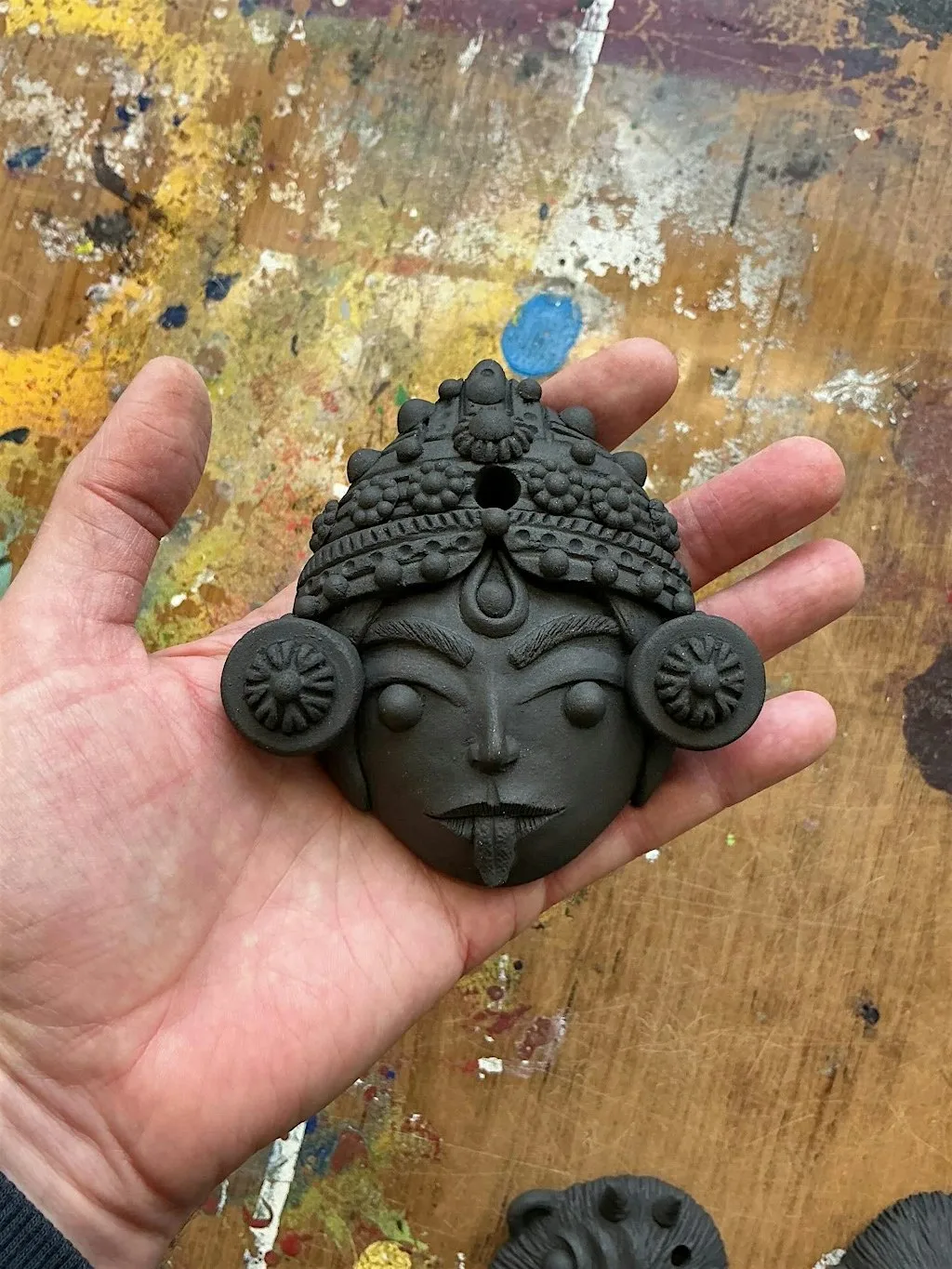 Making human, animal and mythic mini masks with Drew Caines at Muddy Fingers Pottery