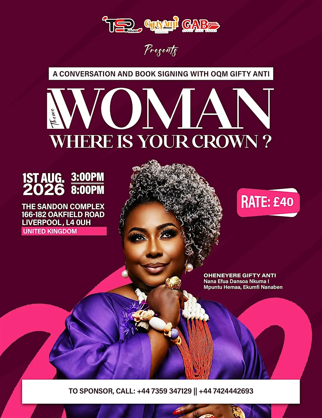 WOMAN WHERE IS YOUR CROWN at The Sandon Comples