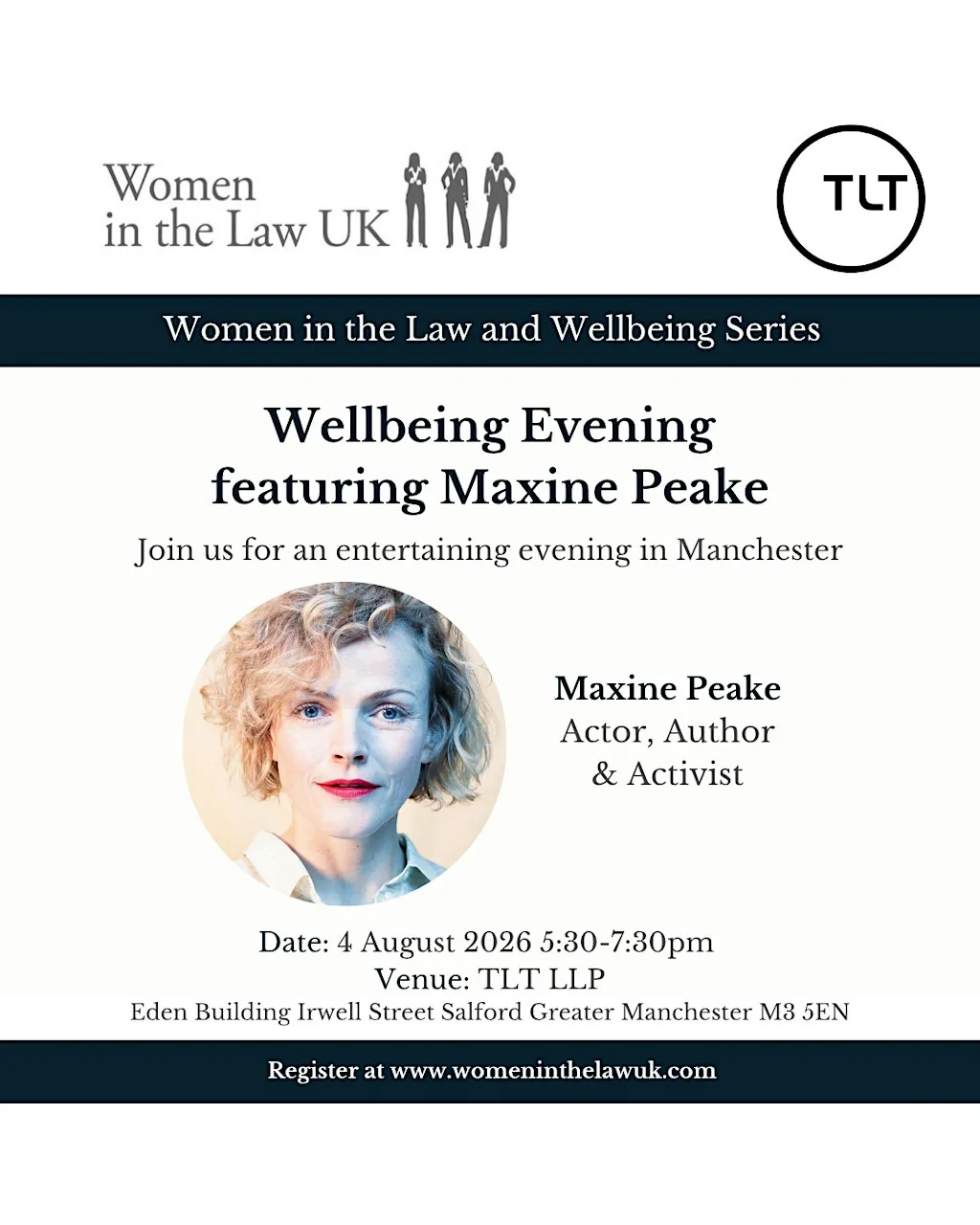 Wellbeing Evening featuring Maxine Peake at TLT LLP