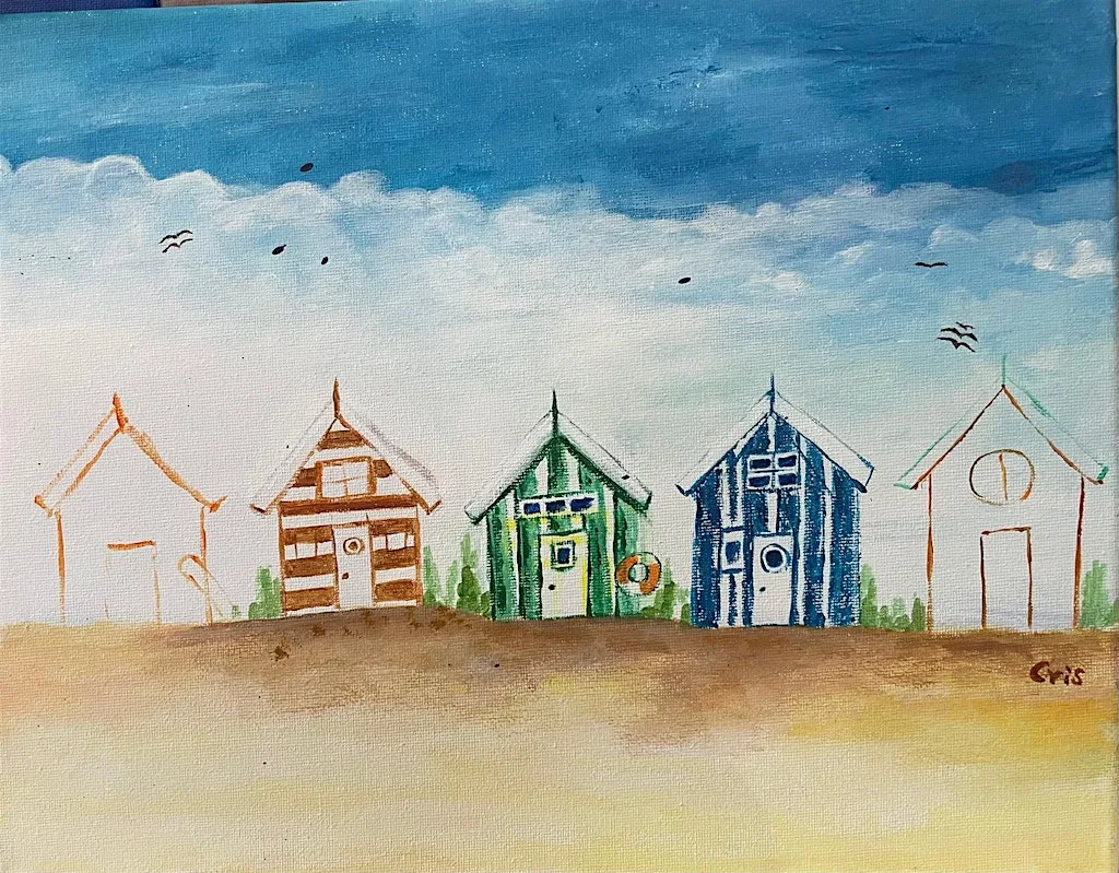 Acrylic Painting – Colourful Beach Huts at Studio Gallery Solihull