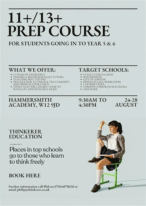 11+/13+ Prep Course // August 24-27 9:30-4:00 // Week before school starts at Hammersmith Academy
