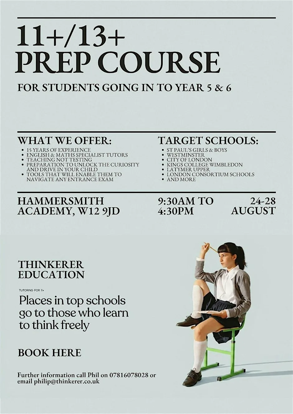 11+/13+ Prep Course // August 24-27 9:30-4:00 // Week before school starts at Hammersmith Academy