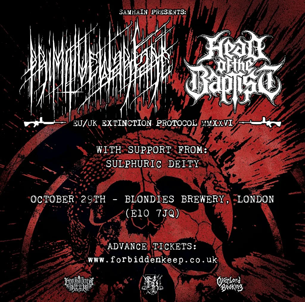 Primitive Warfare (USA), Head of the Baptist (BE), Sulphuric Deity (UK) at Blondies Brewery