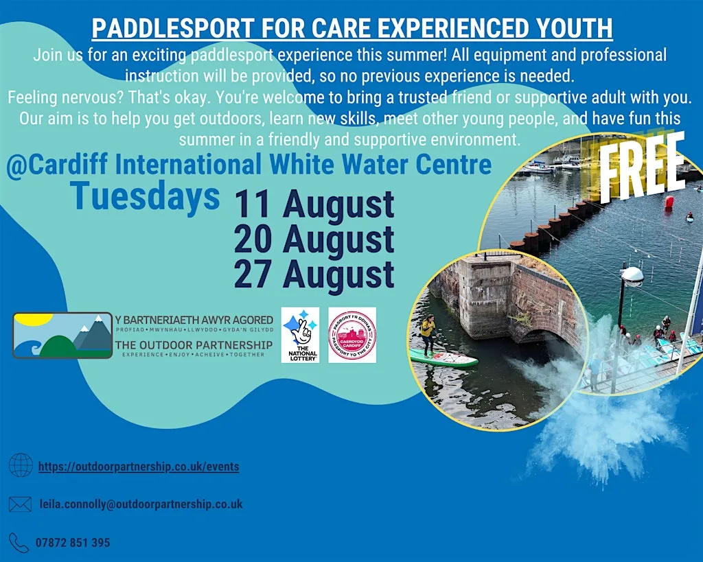 Free Paddlesport for Care Experienced Young People in Cardiff Age 7-12 at Central South Wales