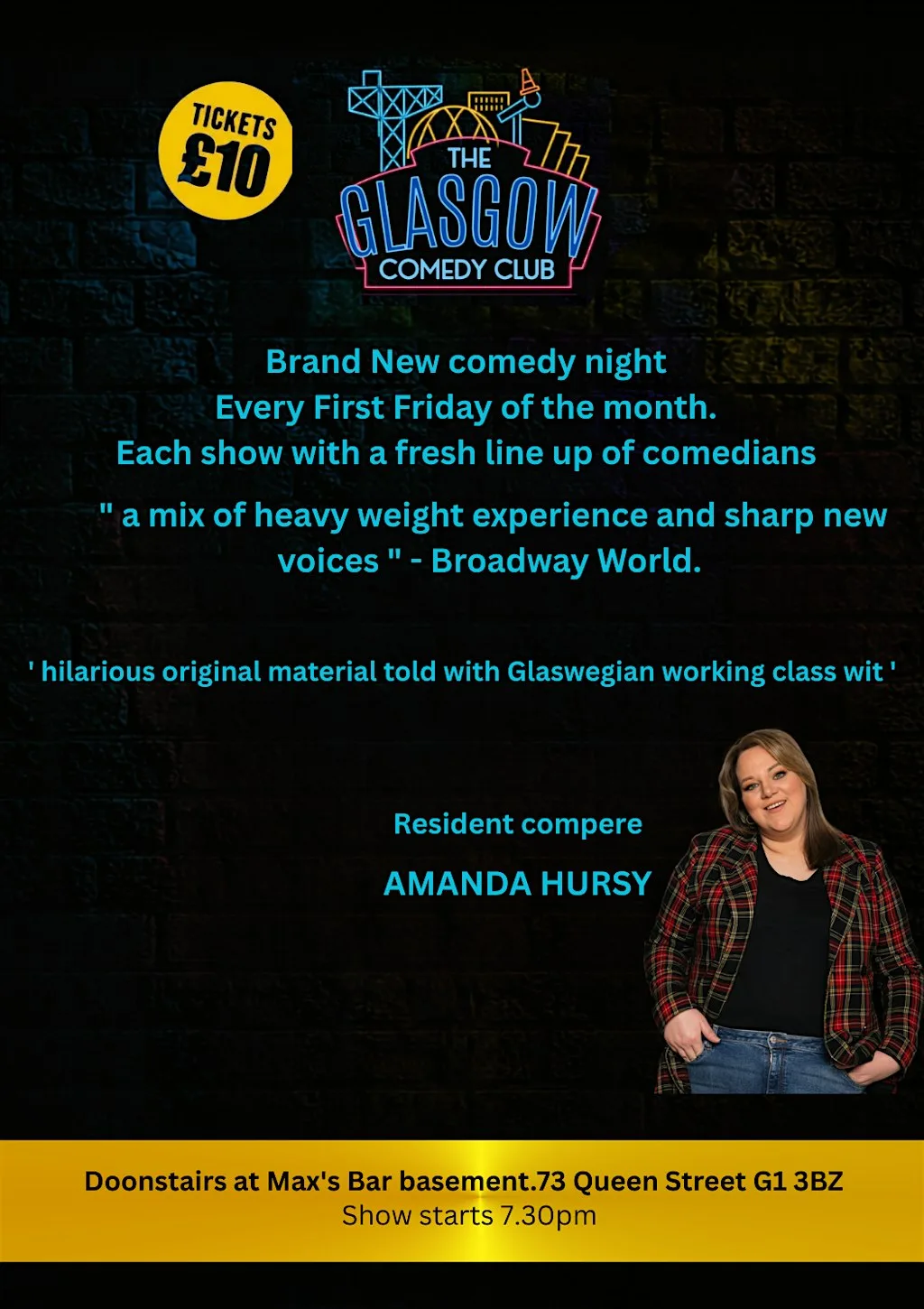 GLASGOW COMEDY CLUB DOONSTAIRS AT MAXS at Max's Bar Glasgow 73 Queen St