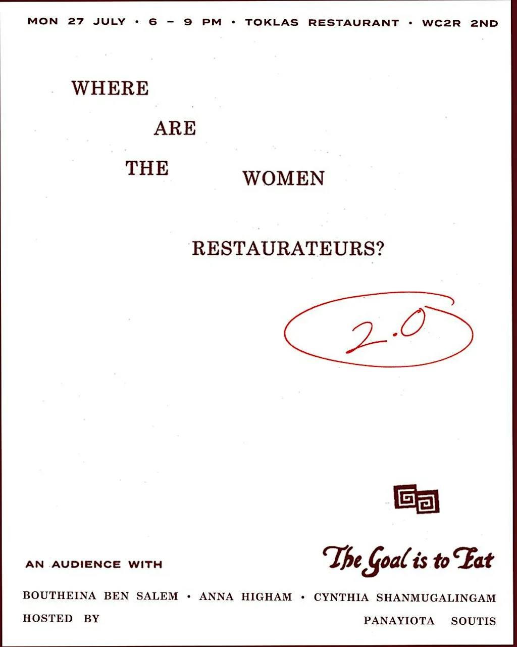 An Audience with The Goal is to Eat: Where are the Women Restaurateurs? 2.0 at Toklas