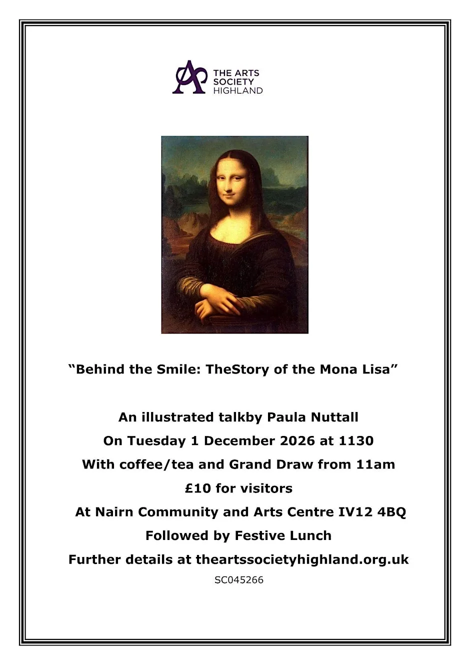 Behind the Smile: the story of the Mona Lisa at Nairn Community & Arts Centre