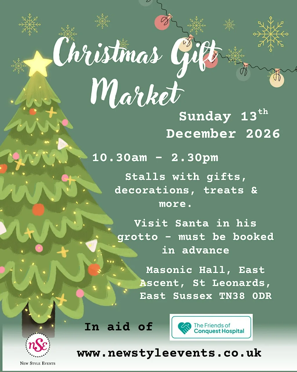 Christmas Gift Market in aid of Friends of the Conquest Hospital at The Masonic Hall St Leonards