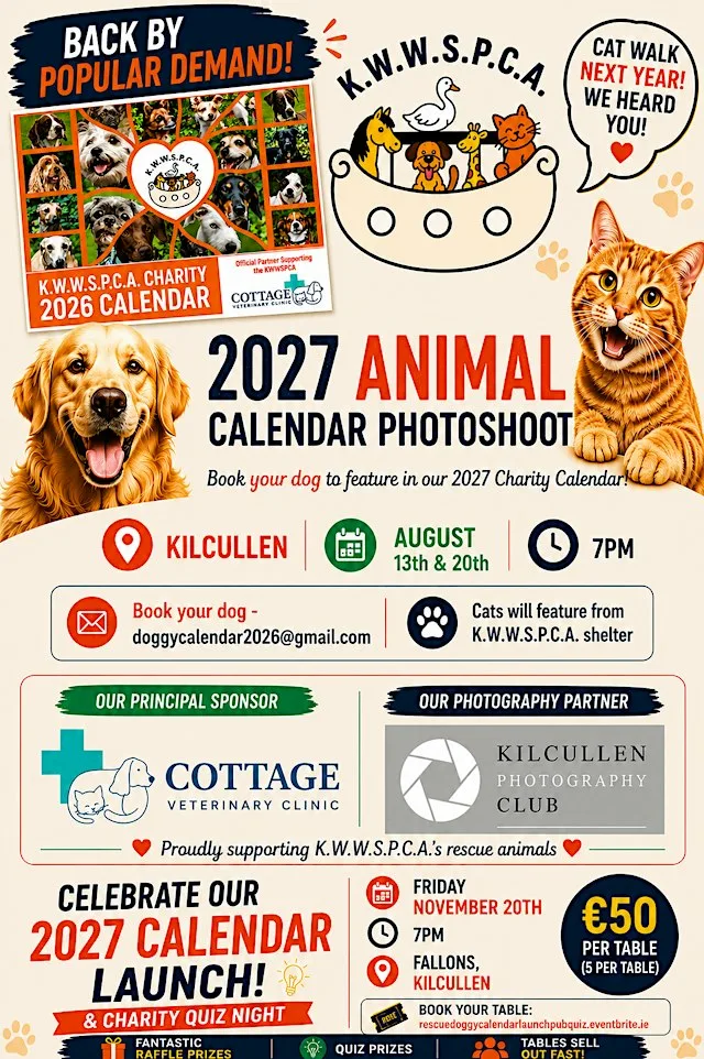 KWWSPCA 2027 Charity Calendar Launch & Quiz Night at Fallons Bar & Cafe