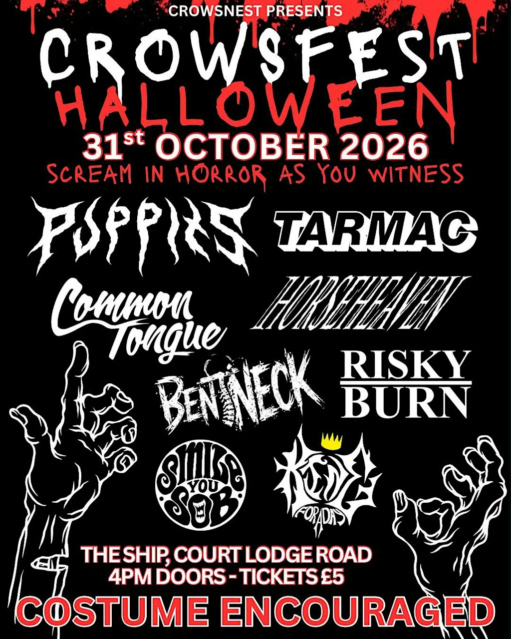 CROWSFEST '26 #8 HALLOWEEN RIFFS at The Ship Inn, Court Lodge Road, Gillingham