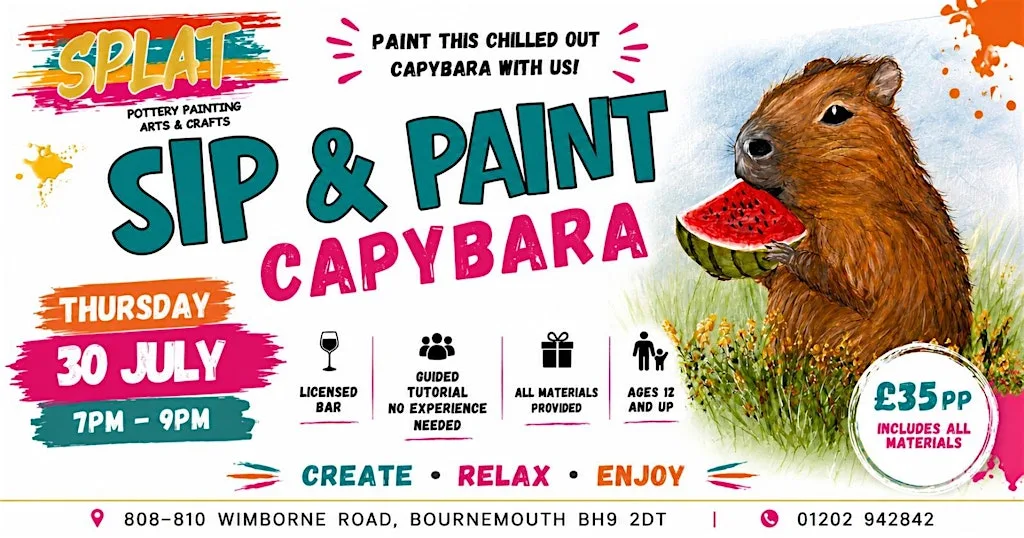Sip & Paint: Capybaras at Splat Pottery Painting Arts & Crafts