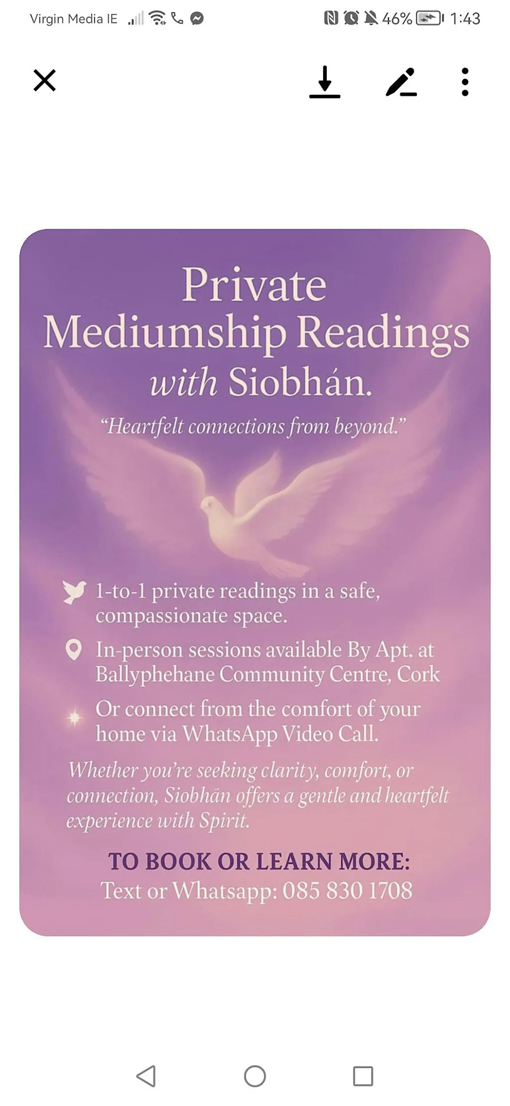 Spiritual Psychic medium readings available for readings at Ballyphehane community centre T