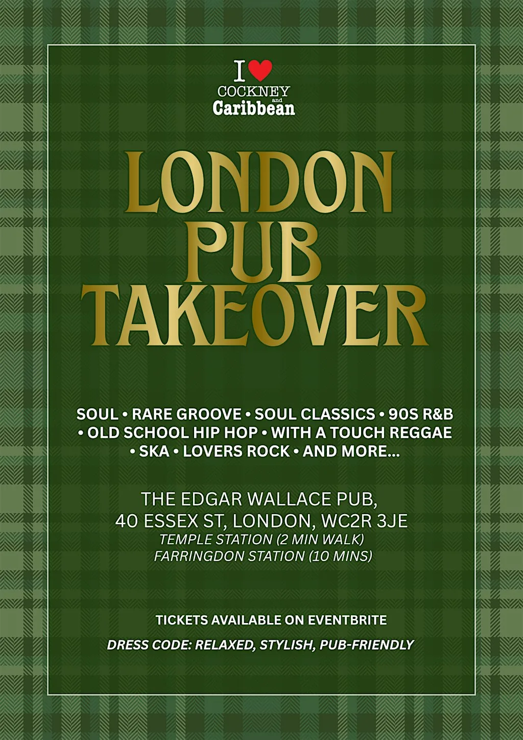 Cockney and Caribbean | London Pub Takeover | Edgar Wallace Pub 3rd Oct at The Edgar Wallace