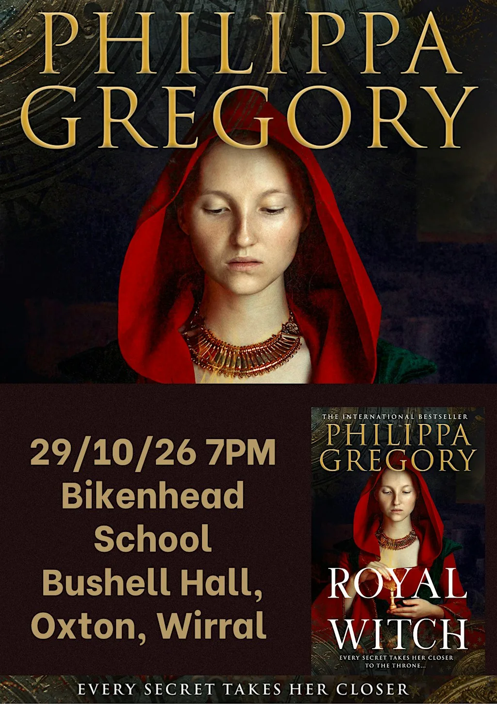 Philippa Gregory book talk and signing at Birkenhead School , Bushell Hall