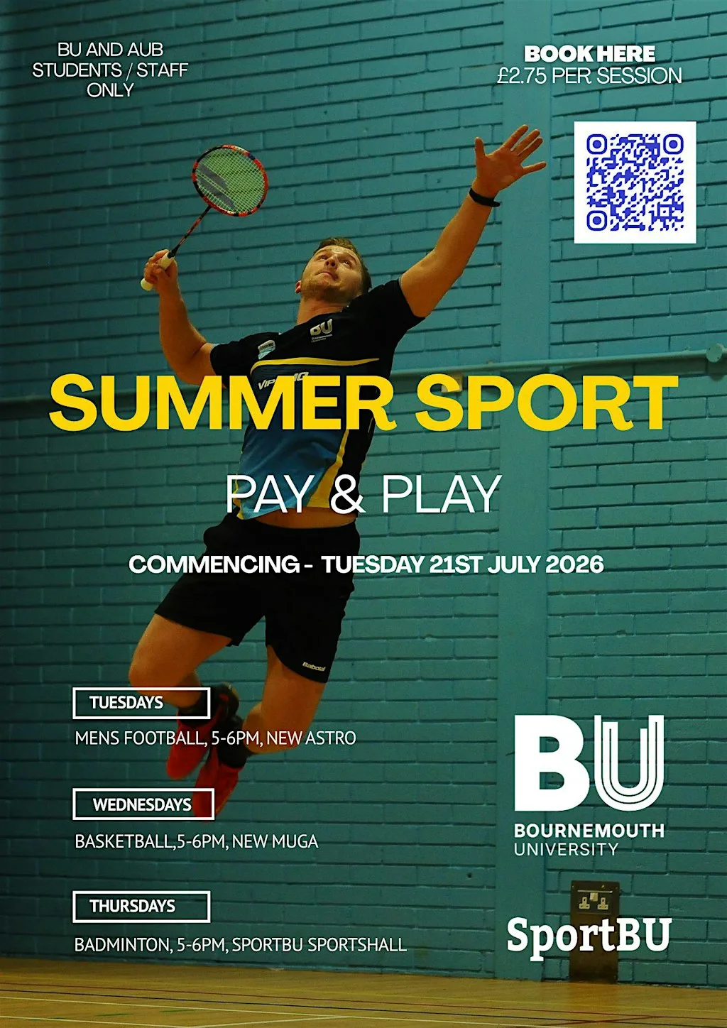 Summer Sport Pay & Play - Badminton at Bournemouth University, Talbot Campus