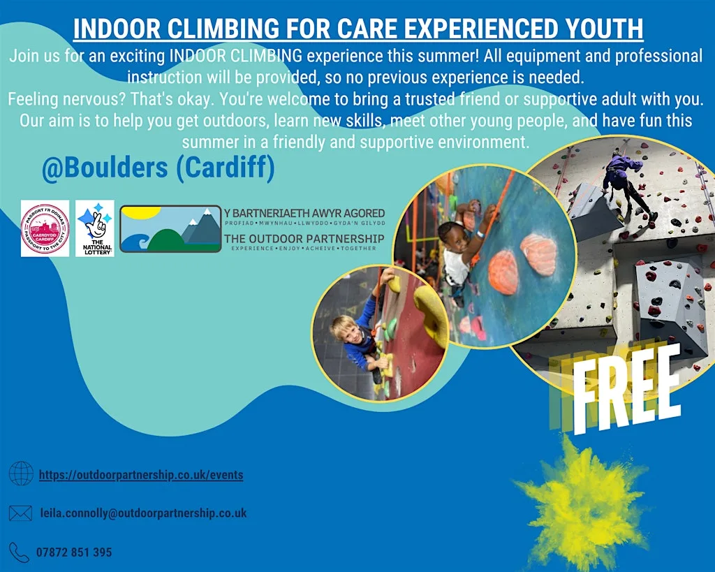 Free Climbing Session for Care Experienced Young People in Cardiff Age 7-12 at Central South Wales