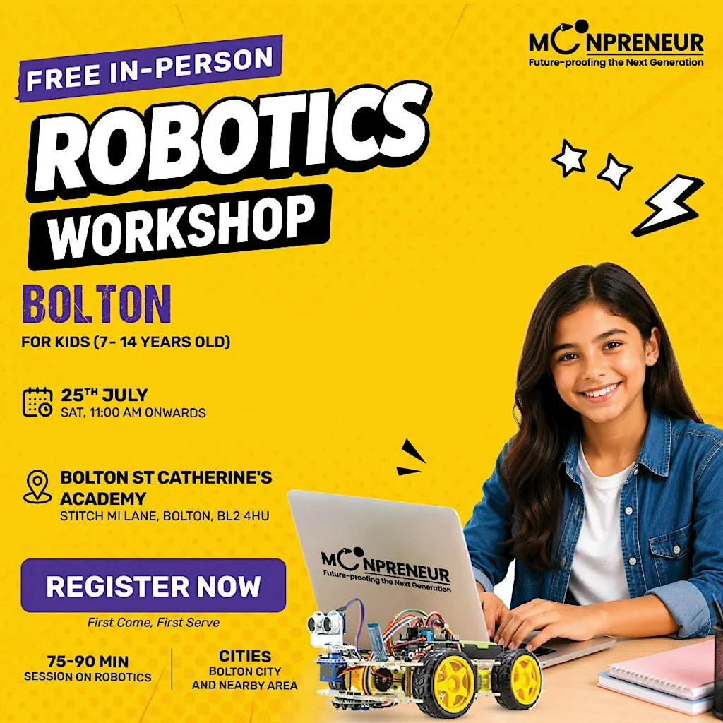 Free In-person Robotics Class in Bolton for Kids Ages (7-14 Years) at Bolton St Catherine's Academy