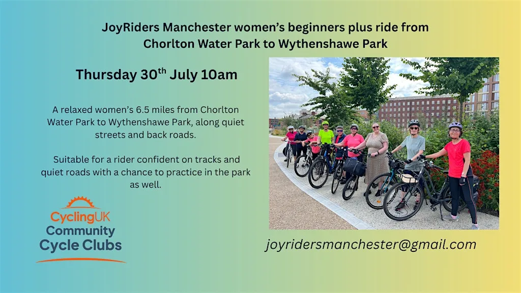JoyRiders beginners ride from Chorlton Water Park to Wythenshawe Park at Chorlton Water Park